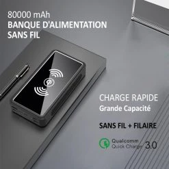 Divers Marques Batterie Externe Solaire Sans Fil Induction, 80000mAh, Pour L'extérie...