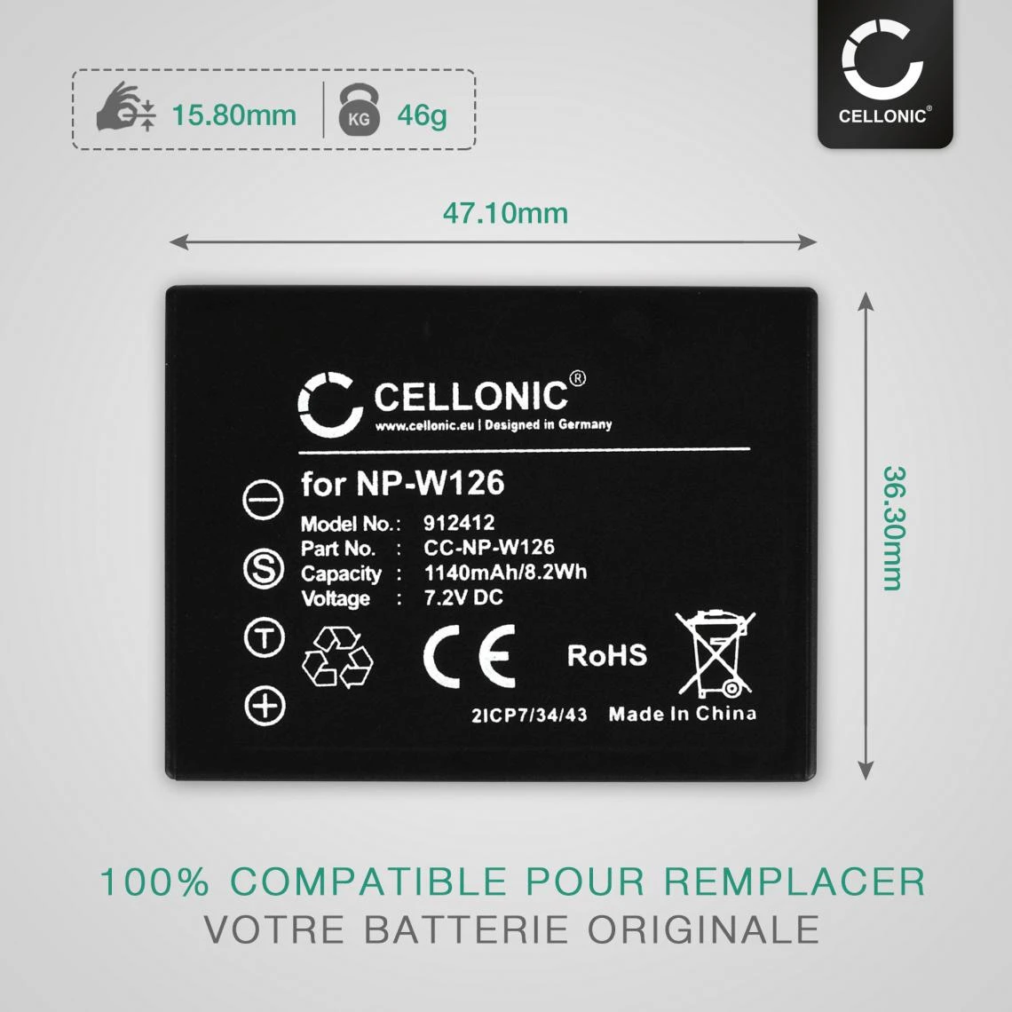 CELLONIC® Batterie De Rechange Appareil Photo NP-W126 Pour FujiFilm F... 4 CELLONIC® Batterie De Rechange Appareil Photo NP-W126 Pour FujiFilm F... – Image 4