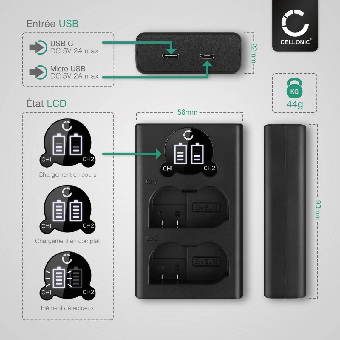 CELLONIC® Chargeur Double EN-EL15 EN-EL15B Smart Et Rapide Compatible... 4 CELLONIC® Chargeur Double EN-EL15 EN-EL15B Smart Et Rapide Compatible... – Image 4
