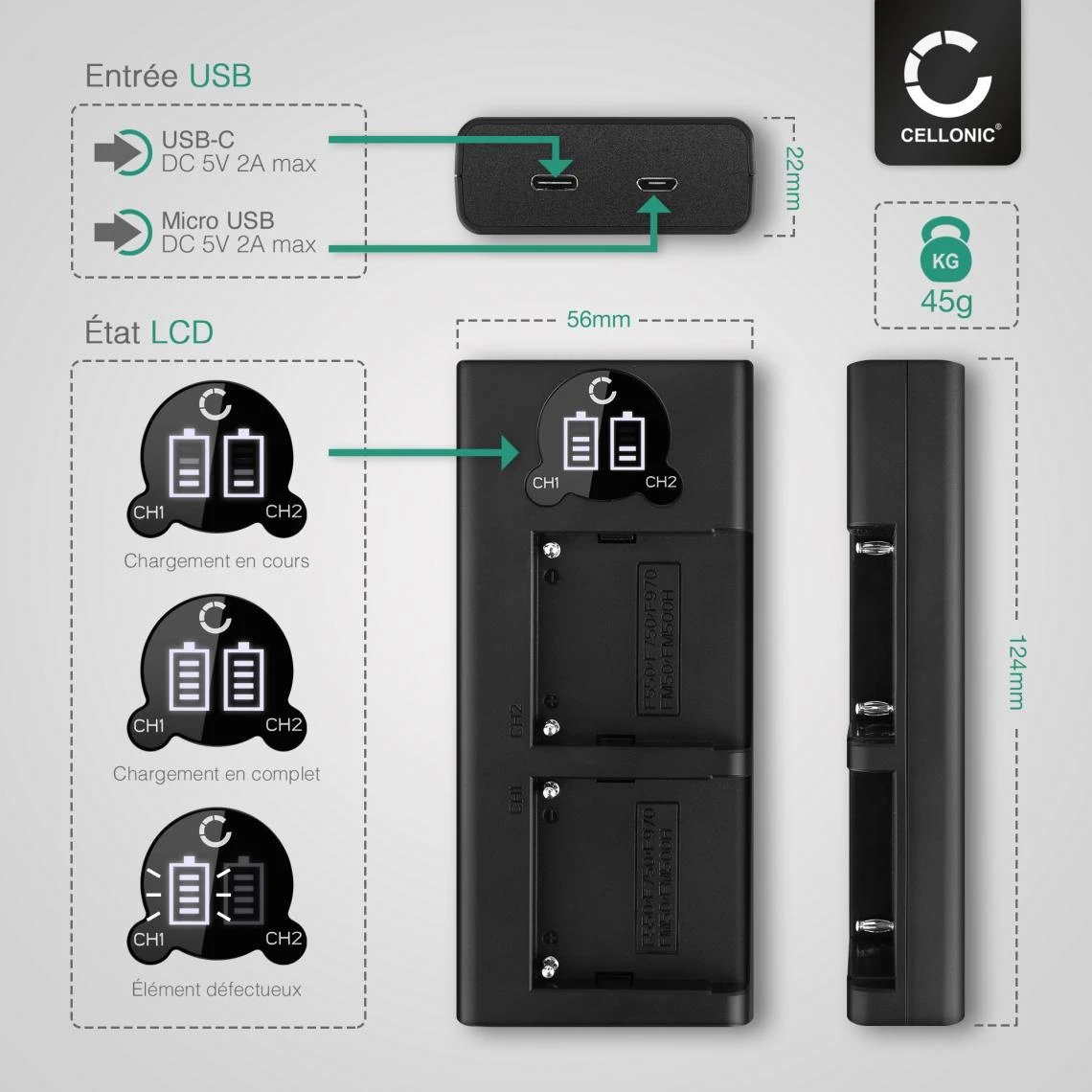 CELLONIC® Set De 2 Batteries 1600mAh Et Double Chargeur Compatible Av... 4 CELLONIC® Set De 2 Batteries 1600mAh Et Double Chargeur Compatible Av... – Image 4
